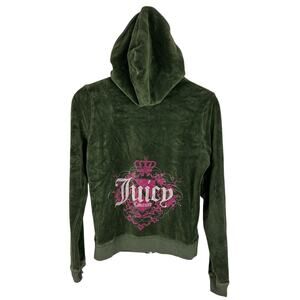 Juicy Couture Vintage Green Terry Cloth Back Graphic Long Sleeve Hoodie M